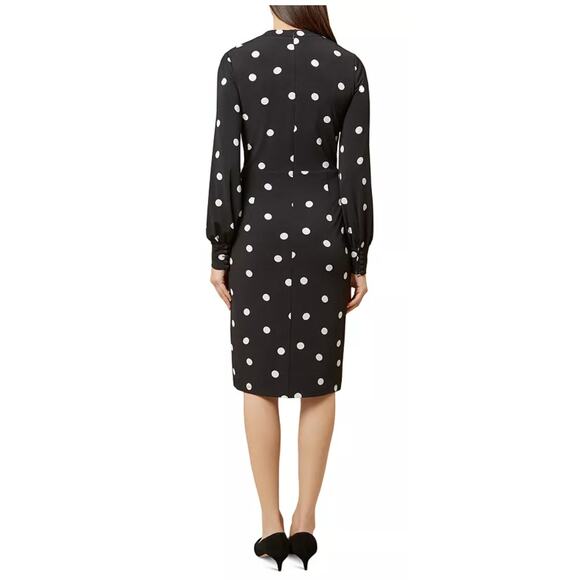 HOBBS London Farrah Twist-Front Polka Dot Sheath Dress Black & White Size 10 - Picture 6 of 14